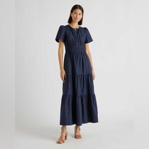 QUINCE 100% Organic Cotton Poplin Tiered Maxi Dress Navy Women’s Size Medium